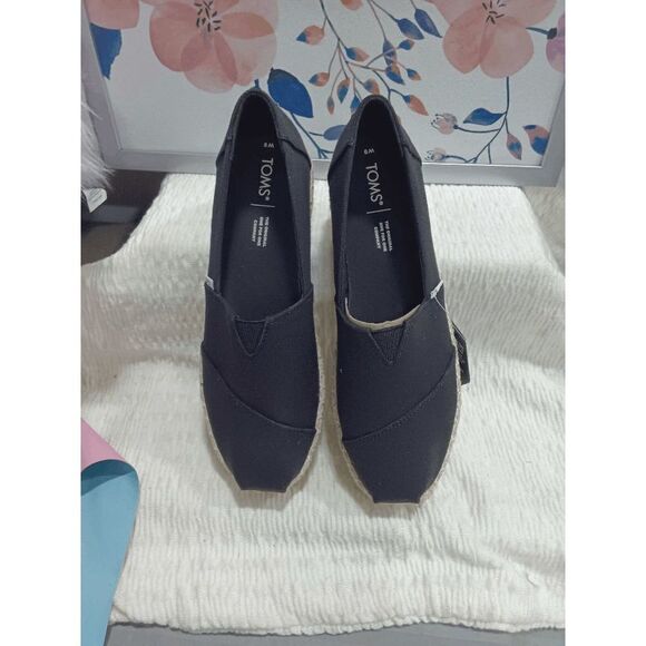 TOMS Women's Alpargata Platform Rope Sole Flats Shoes - Black Canvas 9M - Picture 3 of 7